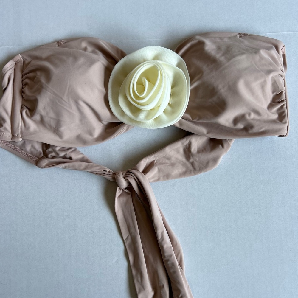 Gianni Bini Cream Solid Rosette Strapless Tie Bac… - image 1